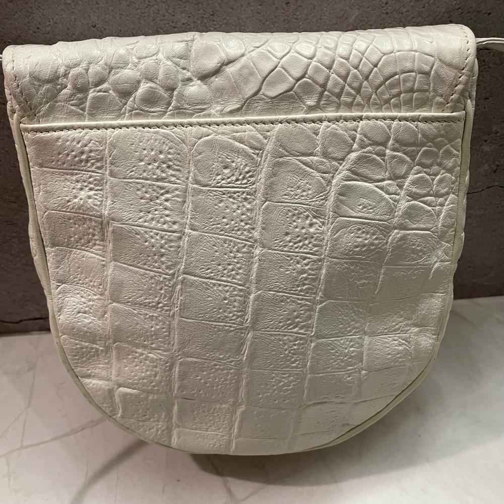 Vintage Carlos Falchi White Ivory Croc Embossed Leather Crossbody Bag - Picture 2 of 6